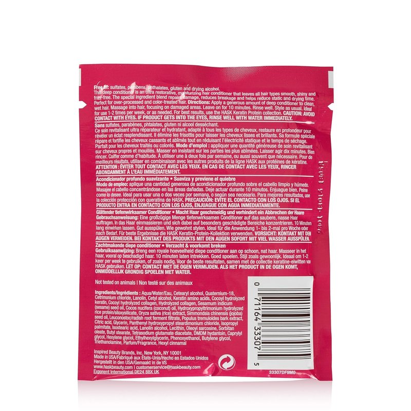 HASK Keratin Smoothing Deep Conditioner Treatments - Color Safe, Gluten-Free, Sulfate-Free | Pack of 12