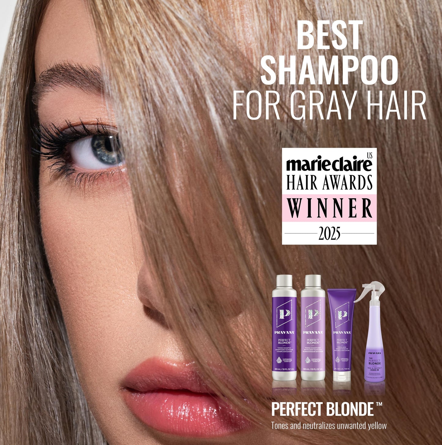 Pravana The Perfect Blonde Purple Toning Shampoo | Neutralizes Brassy, Yellow Tones | For Color-Treated Hair | Chromasilk Enhances Shine & Protection | Vegan, Paraben & Sulfate Free | 33 Fl Oz