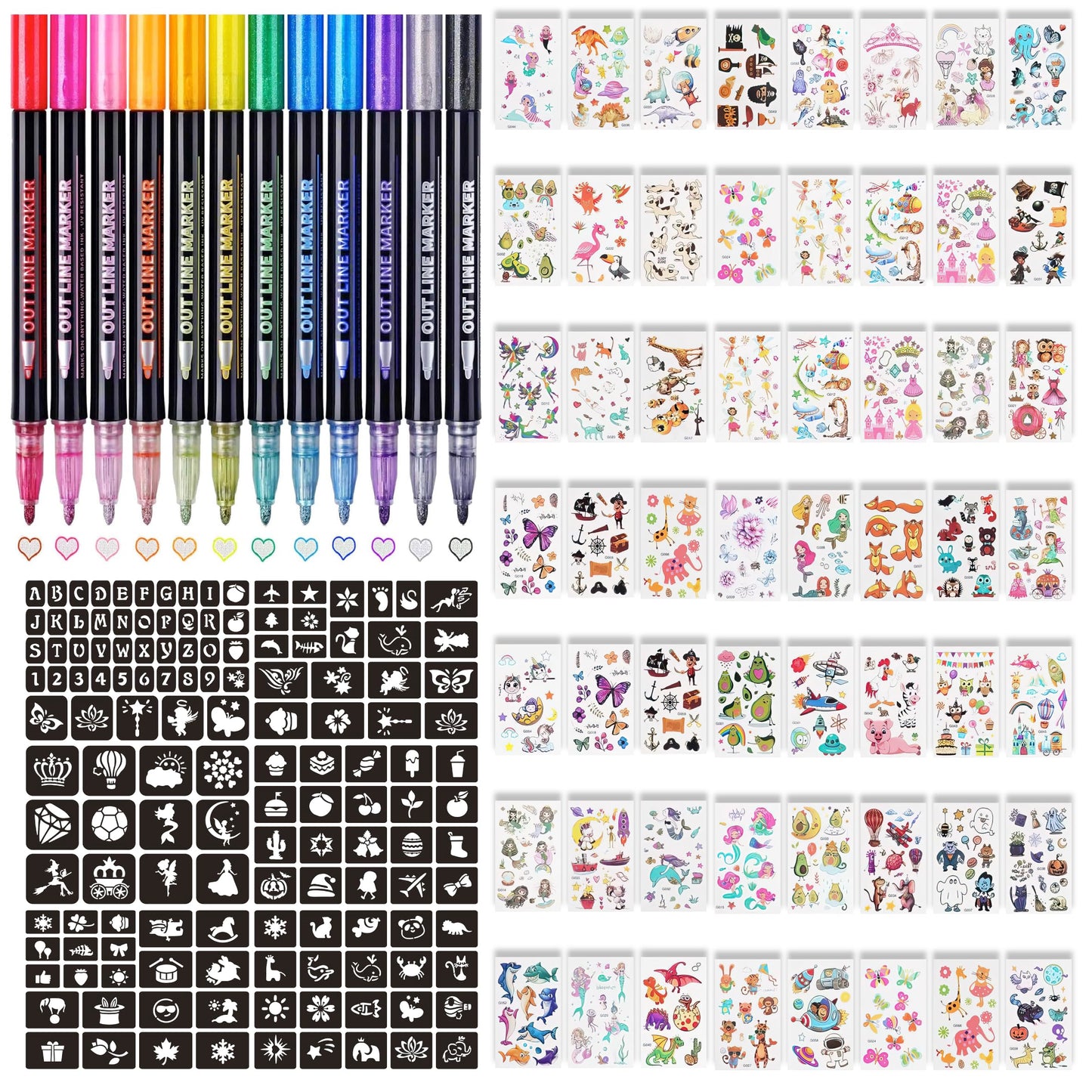 Glitter Tattoos for kids, Temporary Glitter Tattoo Markers for Skin, Glitter tattoo kit, Temporary Tattoos, face glitter, party bag fillers, girls birthday present, face glitter festival, face paint