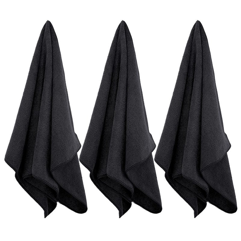 POLYTE Professional Quick Dry Lint Free Microfiber Hair Drying Salon Towel, 16 x 29 in, 12 Pack (Black)