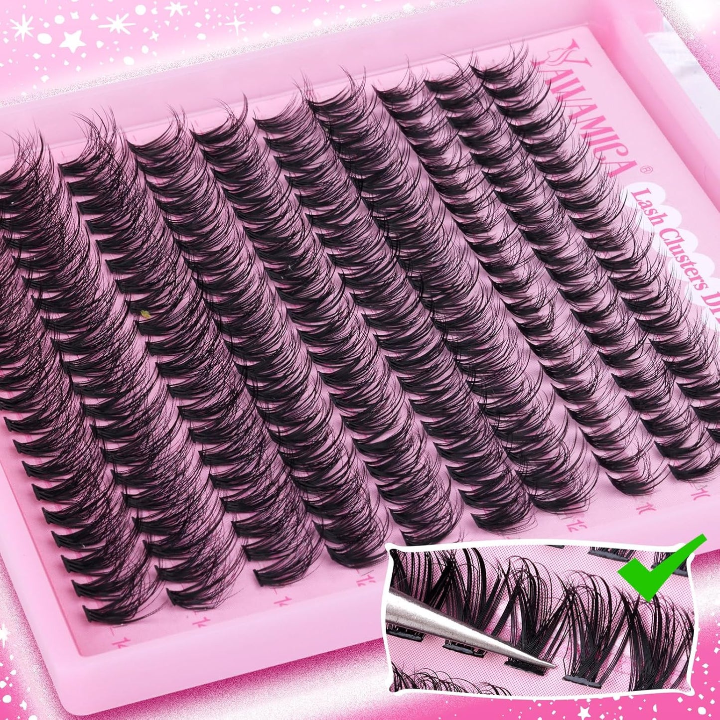 Wispy Lash Clusters - Natural Eyelash Extensions 10-14mm | Fluffy CC Curly 40D Individual Lashes, 200pcs DIY Set