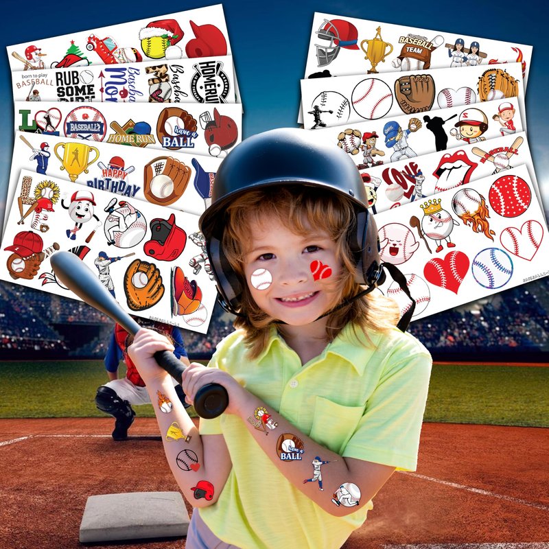 102 PCS Baseball Temporary Tattoos Sticker Softball Sports Theme Birthday Party Supplies Decorations Favors Gifts Boys Girls Adults Sporting Fans Game Player Cute Tattoo School Reward Prizes