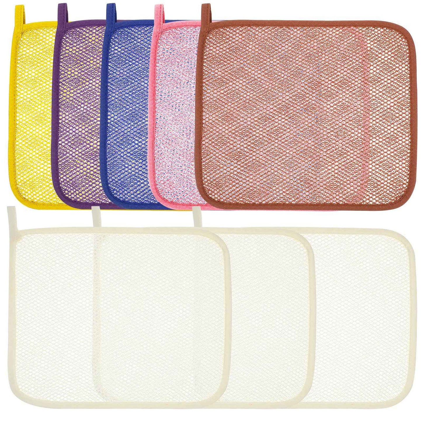 Lurrose Exfoliating Face Washcloth 8pcs Body Scrubber Hanging Bath Cloth African Net Sponge Shower Loofah Skin Wash Towel Facial Makeup Remover for Back Knee Joint