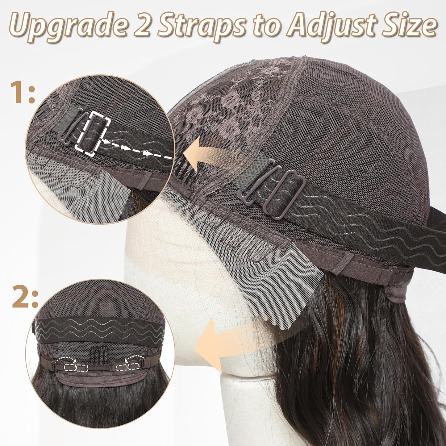 18-Inch Medium Length Wavy Synthetic Wig for Women - Brown Highlight Lace Front with Upgraded Elastic Straps | Perfect for Daily Wear & Halloween