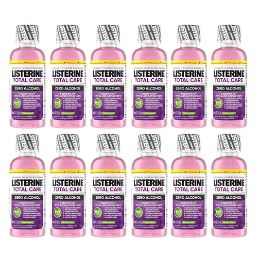 Listerine Total Care Alcohol-Free Anticavity Fluoride Mouthwash, 6 Benefit Oral Rinse to Help Kill 99.9% of Germs That Cause Bad Breath, Strengthen Enamel, Fresh Mint Flavor, 95 mL