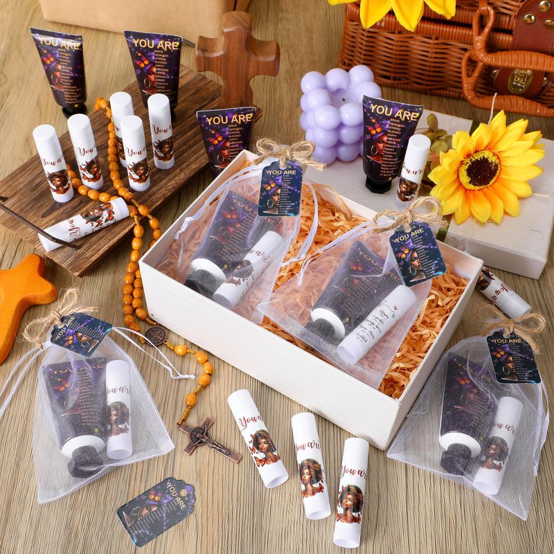 Swiffen 24 Sets Christian Graduation Gifts Hand Cream and Lip Balm Bulk Teacher Appreciation Gifts Bible Verse Thank You Cards with Organza Bag for Graduation Supplies(Stylish)