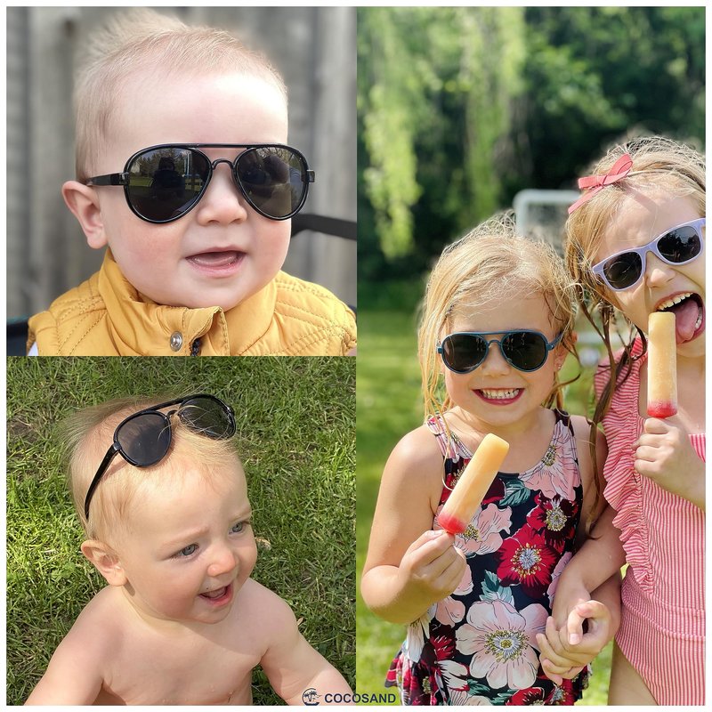 COCOSAND Baby Sunglasses with Strap Polarized Aviator Soft Silicone Nose Pads for Toddler Girls Boys Age 0-24 Months, Black