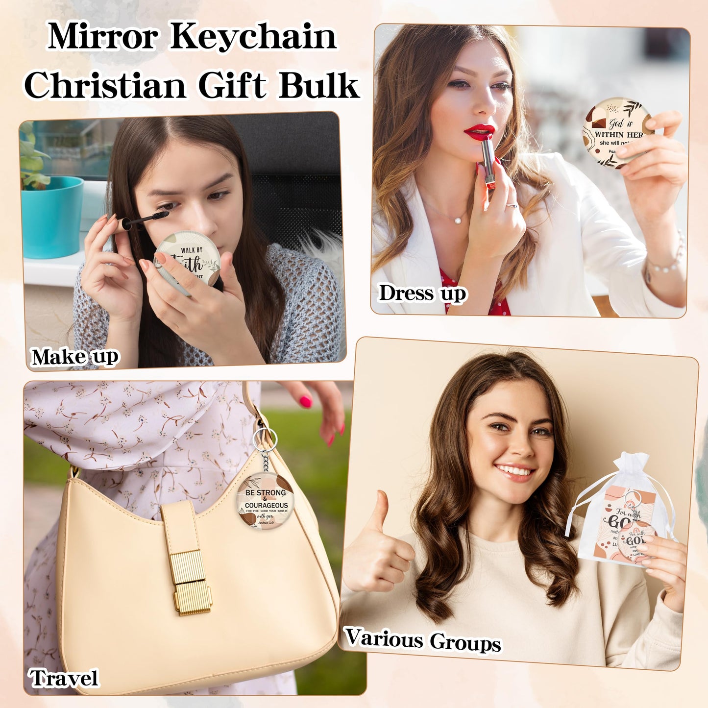 Y1tvei Christian Gifts Mirror Keychains Bulk - 120Pcs Boho Bible Verse Mini Compact Mirrors Inspirational Cards Small Round Portable Pocket Makeup Mirrors for Purse Prayer Church Party Favors Birthday