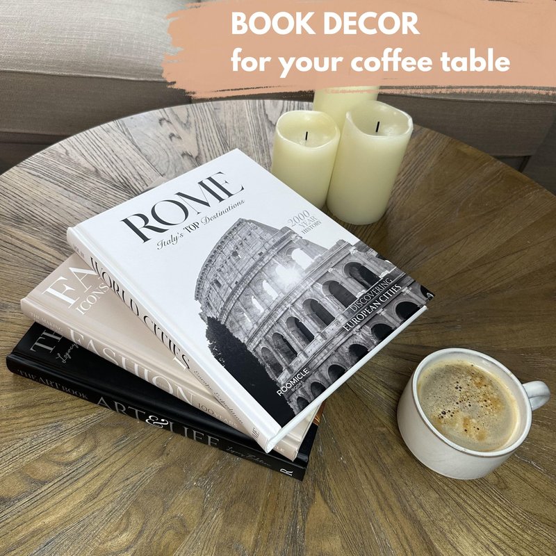 Elegant Decorative Books - Set of 3 Designer Faux/Fake Books for Decoration - Enhance Your Coffee Table, Mantle & Bookshelf Decor - Book Decor Aesthetic Collection - Real Blank Pages Inside