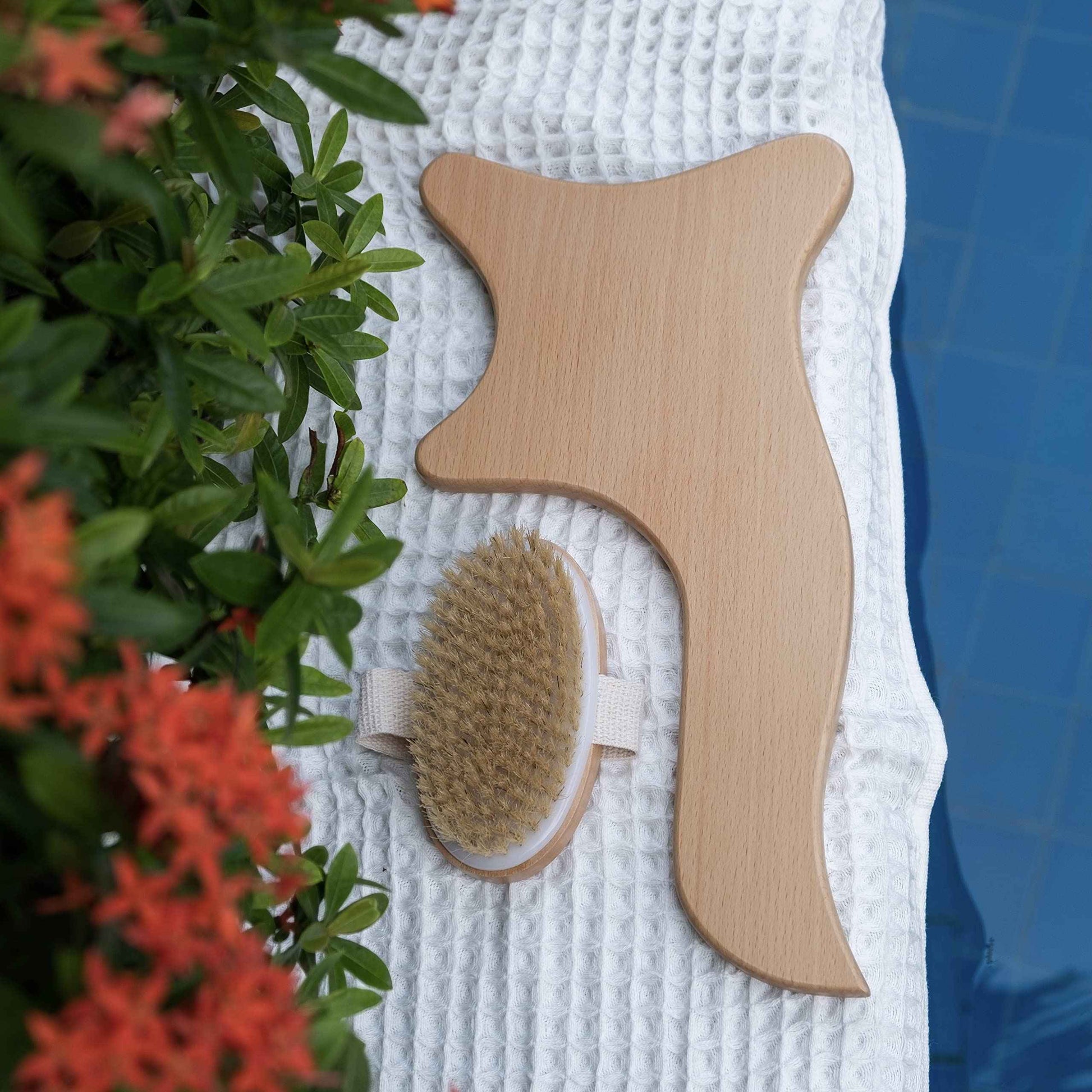 Lymphatic Drainage Paddle Wood & Dry Skin Brush Set - Anti-Cellulite Tools for a Healthier Lymphatic System With Body Brush