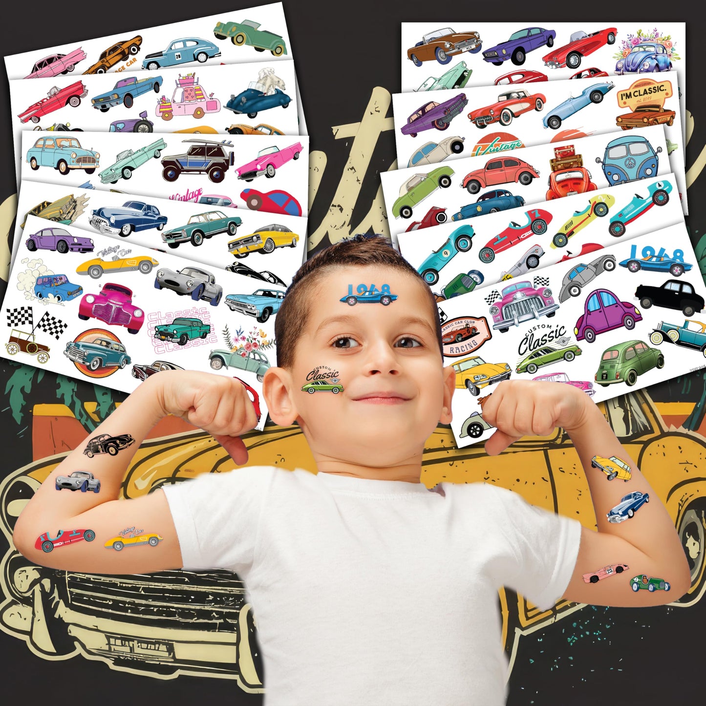 119 PCS Classic Vintage Race Car Temporary Tattoos for Kids