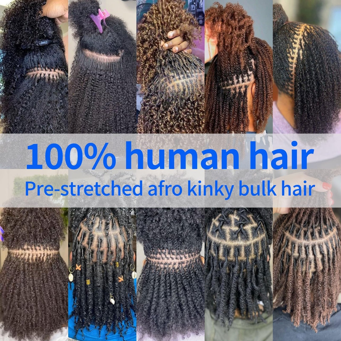 Afro Kinky Curly Human Hair Bulk – 100% Real Human Hair for Loc Extensions, Braiding, Mini Twists, Crochet & Loc Repair (14Inch, 1 Pack – 50g)