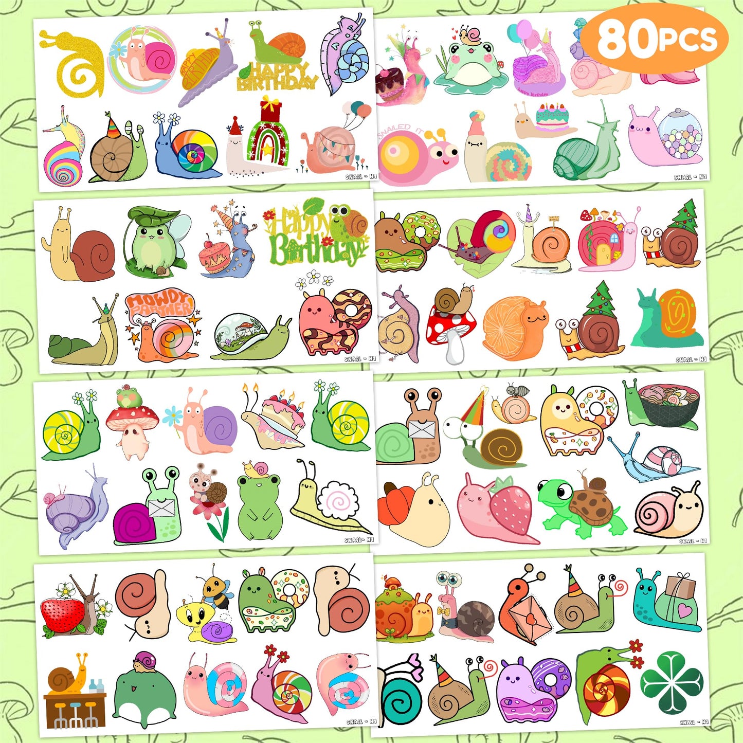 Cute Snail Temporary Tattoos 8 Sheets 81 PCS Snail Mail Party Decorations Favors Supplies Bug Snail Insect Theme Birthday Cute Stickers Christmas Gifts for Boys Girls Class School Prizes Carnival