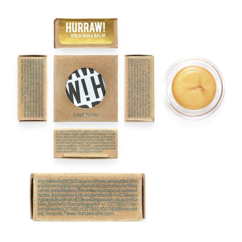Hurraw! Gold Aura Balm: Coconut-based Highlighter, Shimmer, Illuminator & Luminizer. Healthy Beauty with Synthetic Mica. Certified Vegan & Cruelty Free. Organic, Non-GMO & Natural. Made in USA