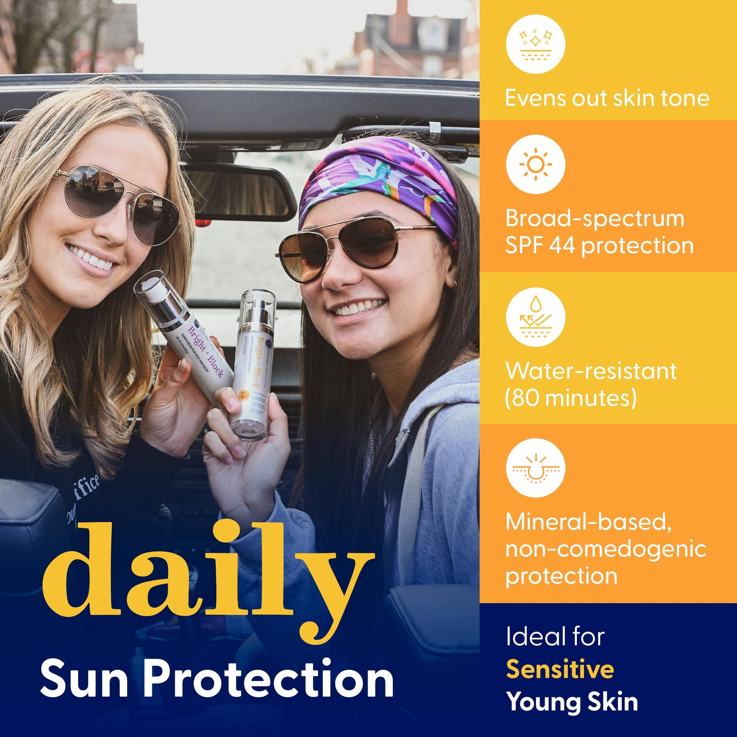 Bright Girl Bright+Block SPF 44 Tinted Mineral Sunscreen Facial Skincare Gentle Hydrating Comfort Titanium Hyaluronic Sensitive Skin