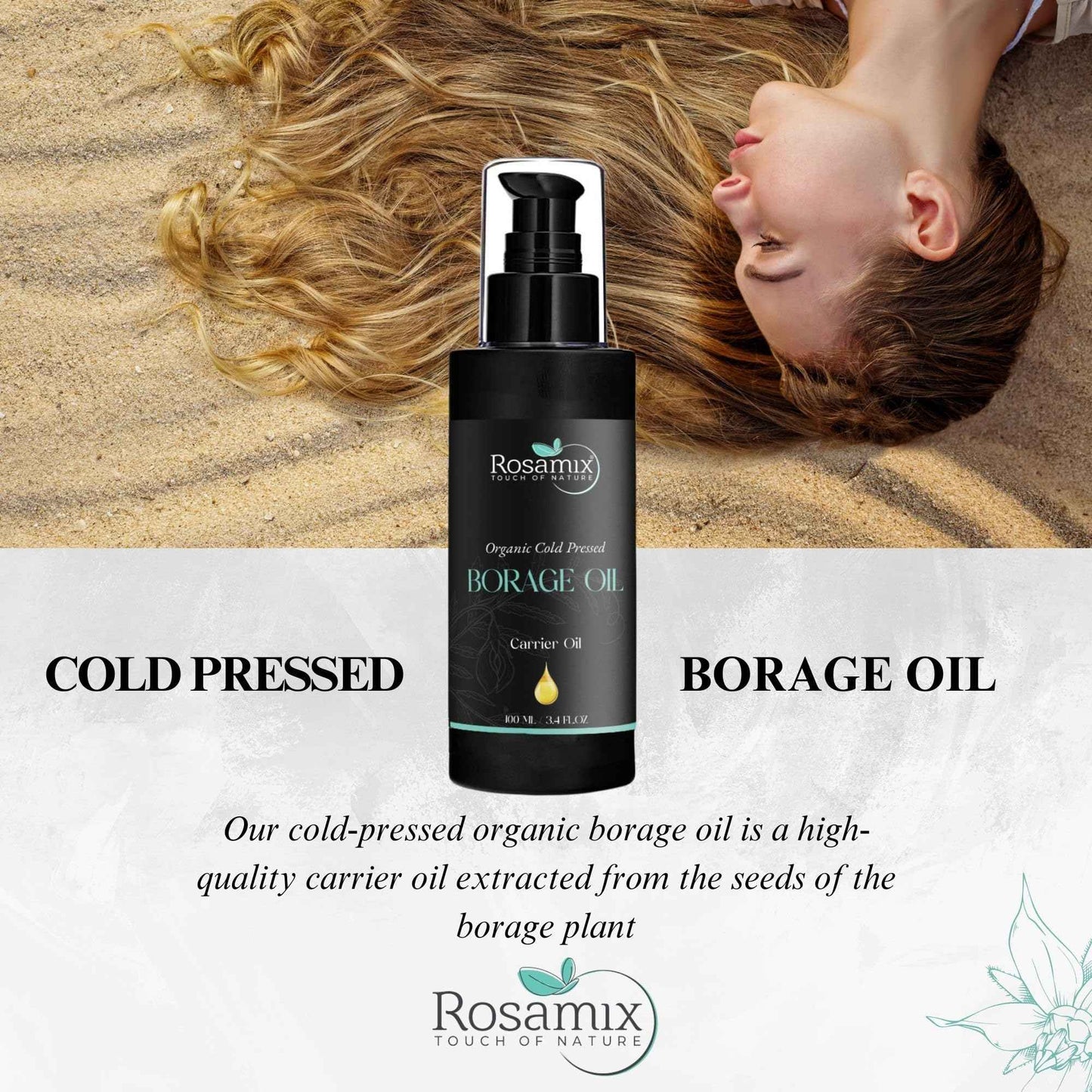 Rosamix Organic Borage Oil Cold Pressed 100 ml – Ideal for Very Dry Skin – Native Care Oil for Body, Face & Hair