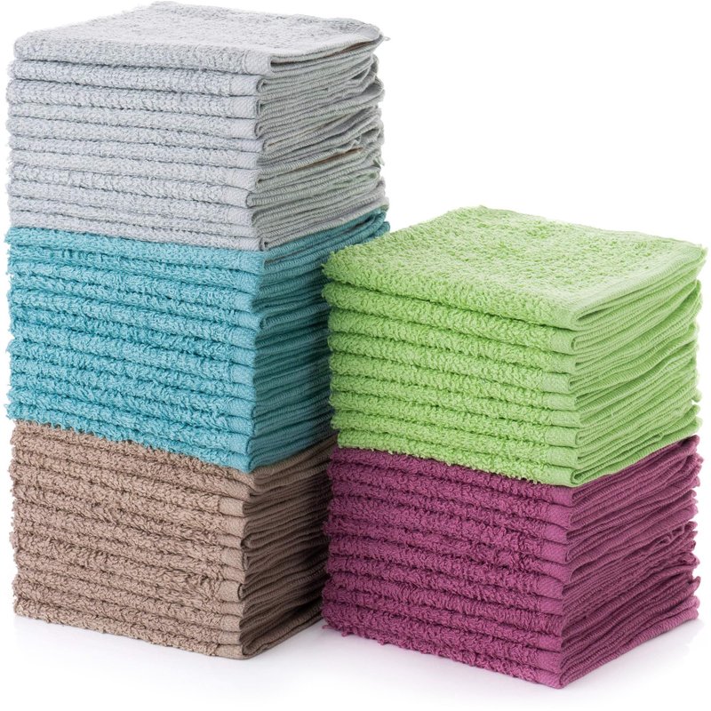 Simpli-Magic Cotton Wash Cloths 12"x12" (50 Pack) – Highly Absorbent Soft Towels for Bathroom – Commercial Terry Washcloth for Face, Hand, Bath, Kitchen, Gym & Hotel (Multicolor)