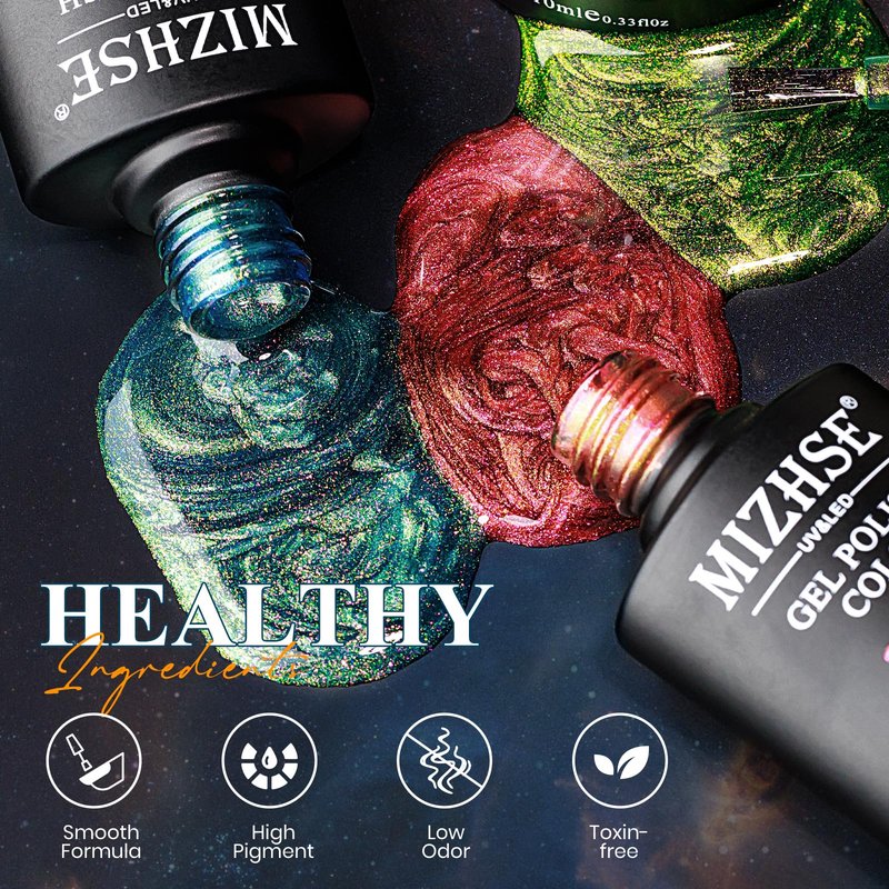 MIZHSE 9D Cat Eye Gel Nail Polish: Magnetic Gel Polish Set 10 ml 6 Colors with 2 Magnet Sticks, Chameleon Magic Galaxy Shiny Effect Cateye Nail Polish Soak off Nail Art Gift for Ladies
