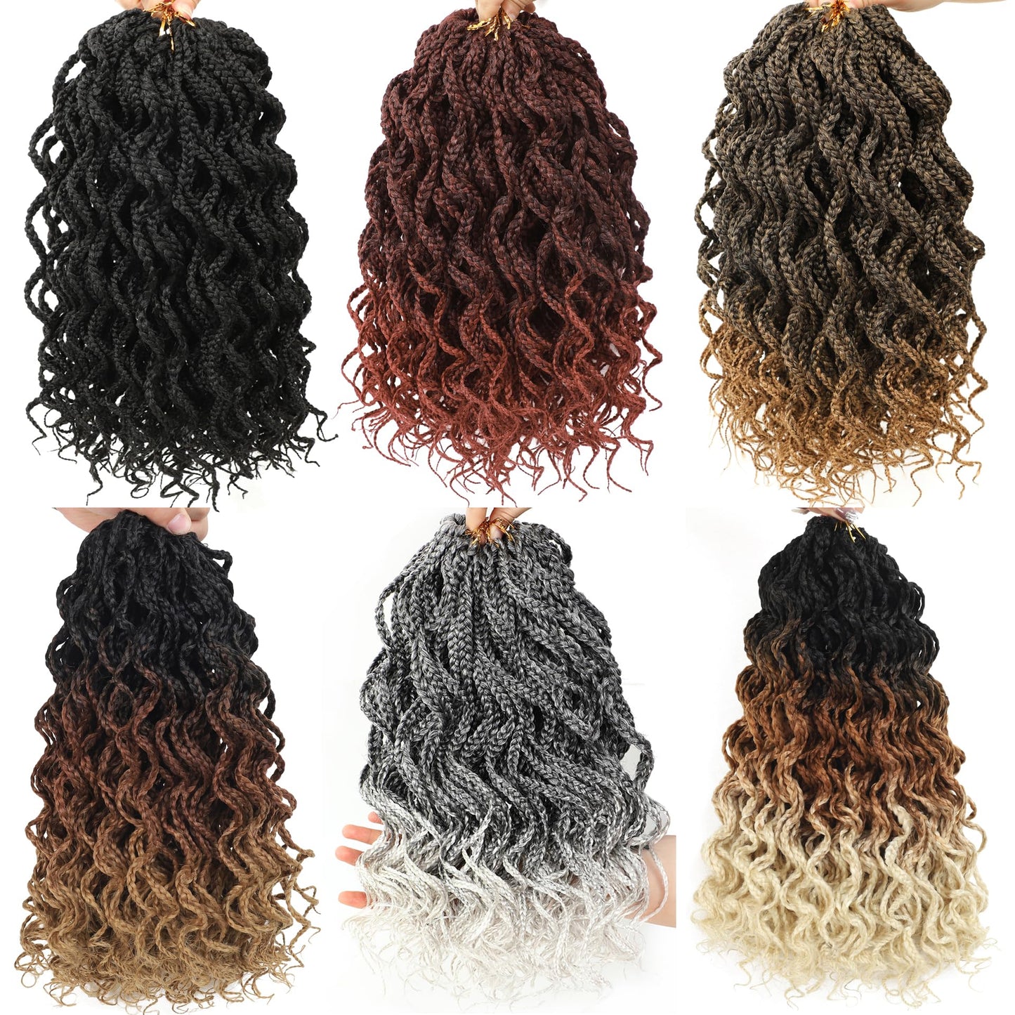 150 Strands Goddess Box Braids Crochet Hair Curly Braided Crochet Box Braiding Hair 14 Inch 3X Pre Looped Box Braid Crochet Braids Extensions 5 Packs Wavy Crochet Hair for Black Women