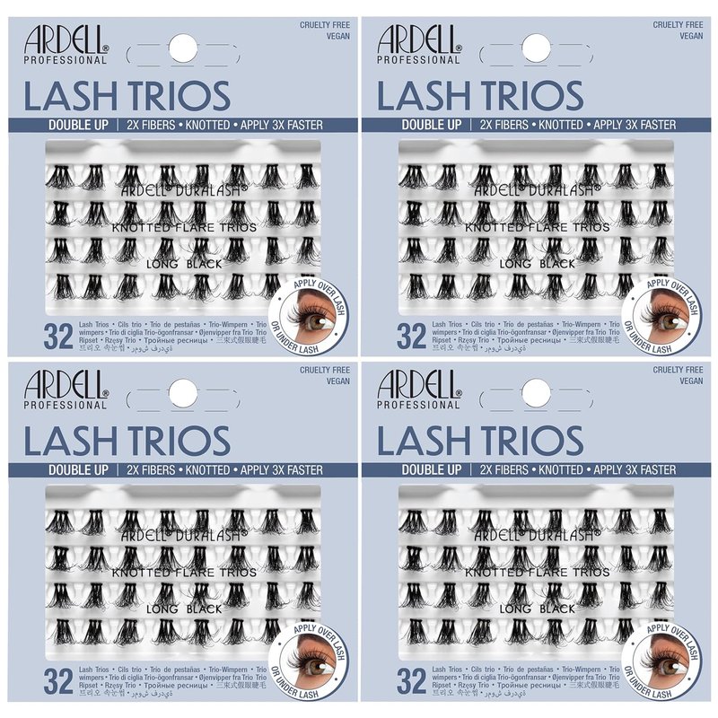 Ardell Double Up Trio Individual Lashes - Long Black DIY Lash Clusters | Customizable Eyelash Extensions, 4 Pack