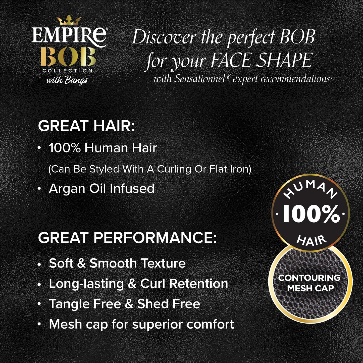 Sensationnel Empire Bob Humanhair Wig - Straight Cut Face Framing Mesh Cap for Comfort With Bangs (10 inch, 2 DARKBROWN)