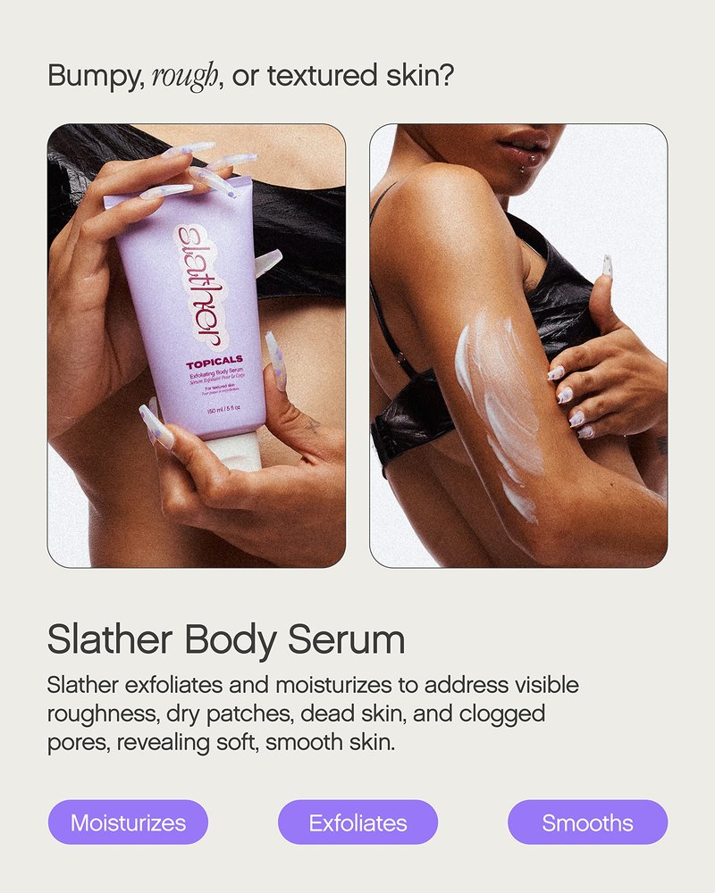 Topicals Slather Exfoliating Body Serum - With Retinol, Squalane, Urea and AHAs for Bumpy, Rough or Textured Skin - AHA Exfoliating Serum for Body (5 Fl Oz)