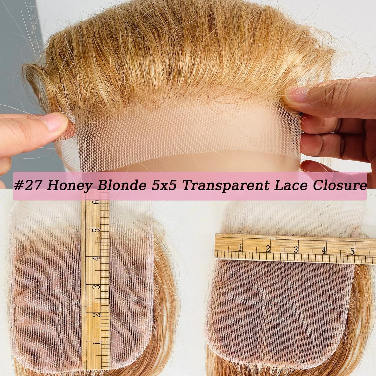 5x5 Blonde Lace Front Closure Human Hair Color 27 Closure Bleached Konts Transparent Lace Closures 10a Swiss Lace Closure Soft Virgin Hair Natural Hairline Free Part 16 Inch