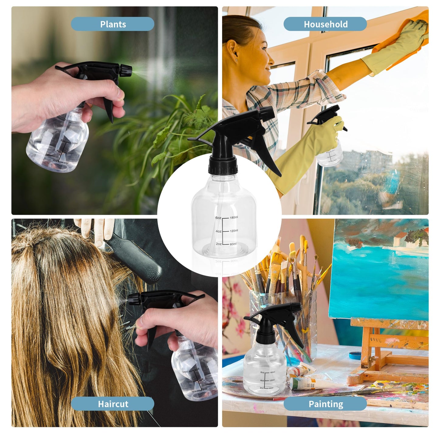 KEJJNYER 24 Pack 8 Oz Plastic Spray Bottles for Cleaning, Empty Clear Spray Bottles With Adjustable Head Sprayer, 8 Oz Small Plastic Spray Bottles with Funnel and Labels for Cleaning Hair Plants