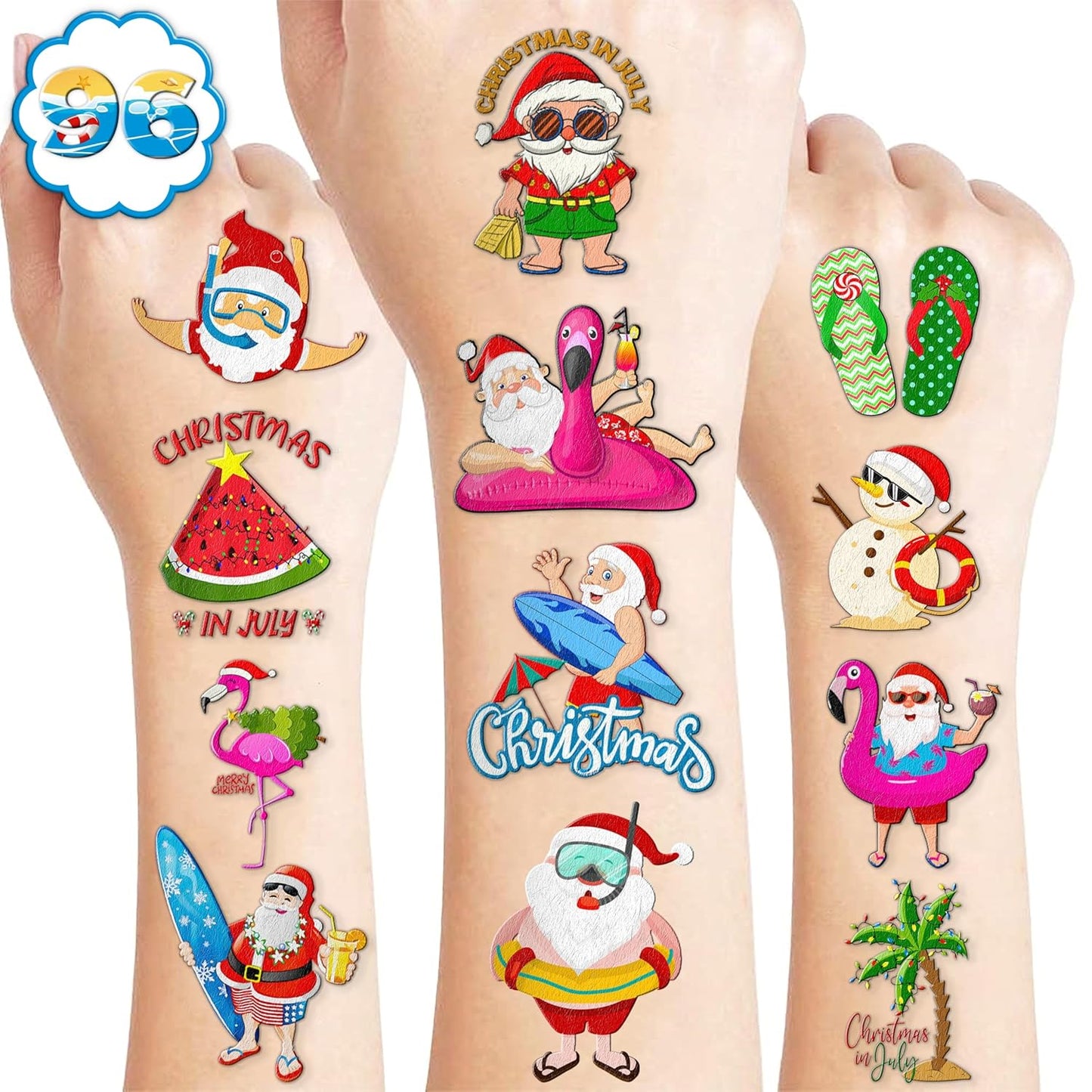 Christmas Santa Temporary Tattoos - 103 PCS Hawaiian Beach Party Supplies | Fun Gifts for Kids