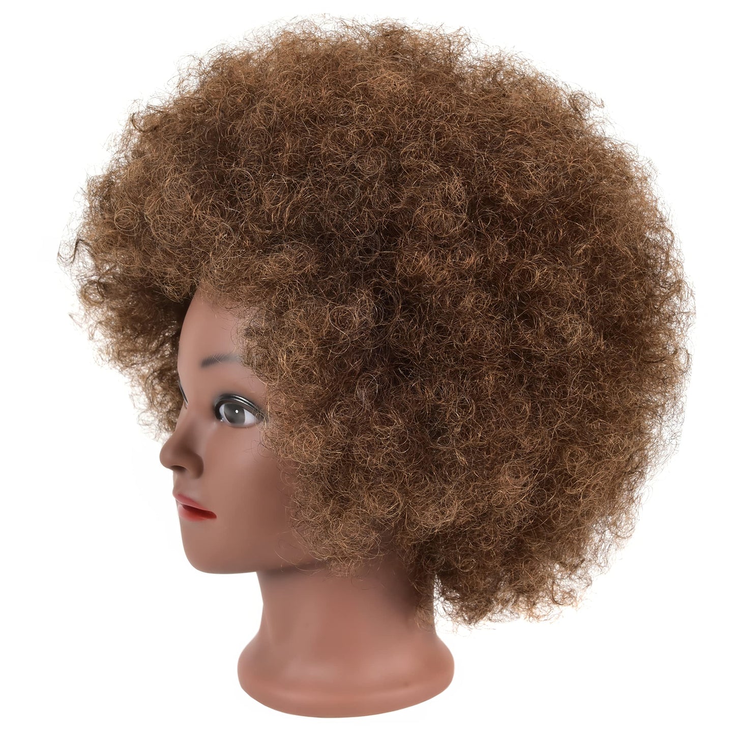 QACIEH Afro Kinky Curly Real 100% Human Hair Mannequin Head with Stand for Hairdresser Practice Cosmetology Manikin Doll Training Head Braiding Styling Cutting Updos