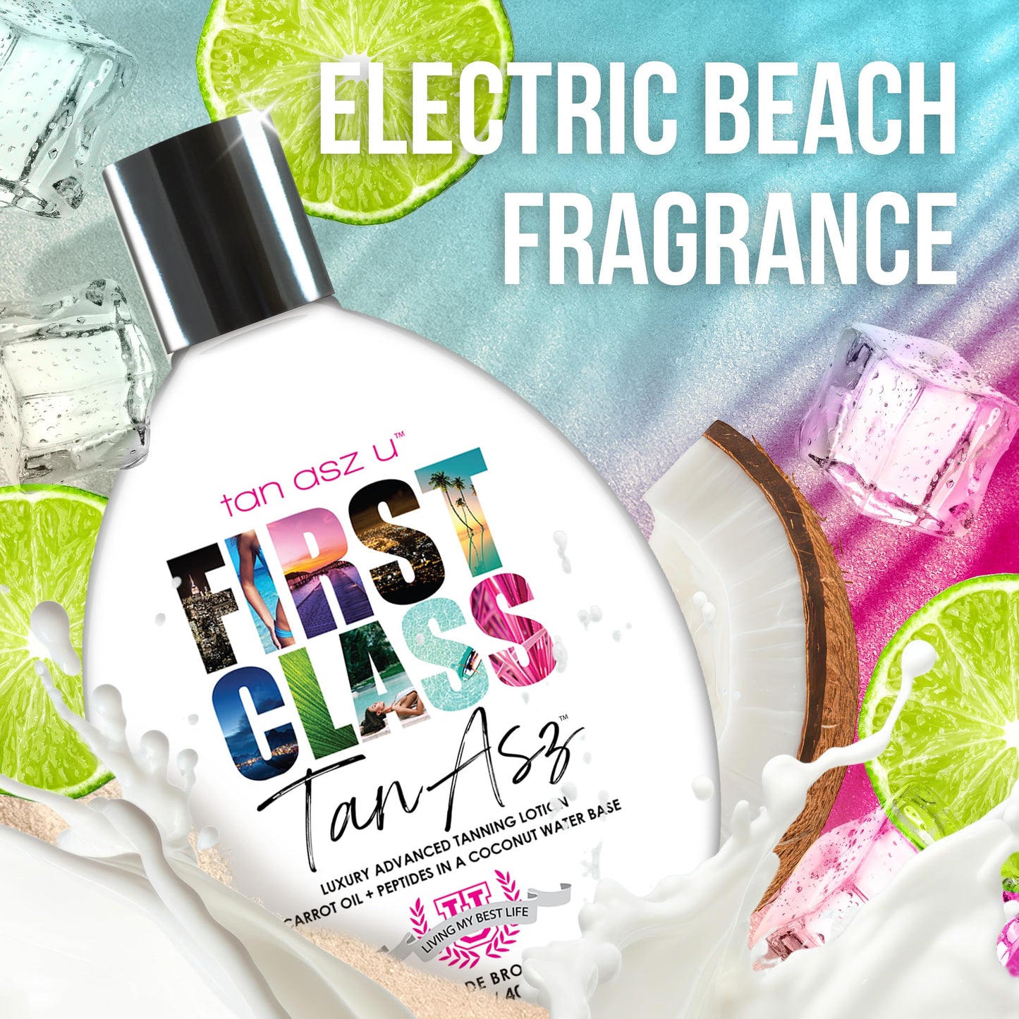 Tan Asz U First Class Tanning Lotion, Luxury Advanced Carrot Oil & Peptide Bronzing Blend in a Coconut Water Base with Inktuition Tattoo Complex, 13.5 Fl Oz
