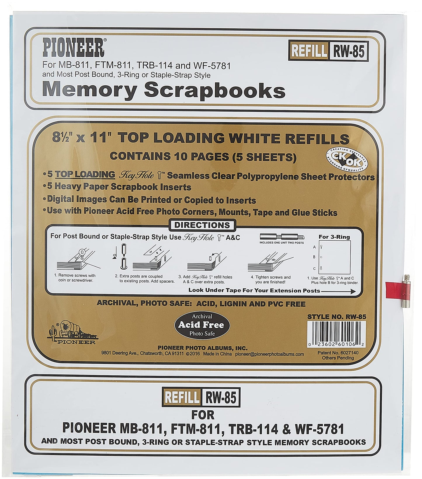 Pioneer Page Protector 8.5X11 5pk Holds 10 Pages W5 Inserts