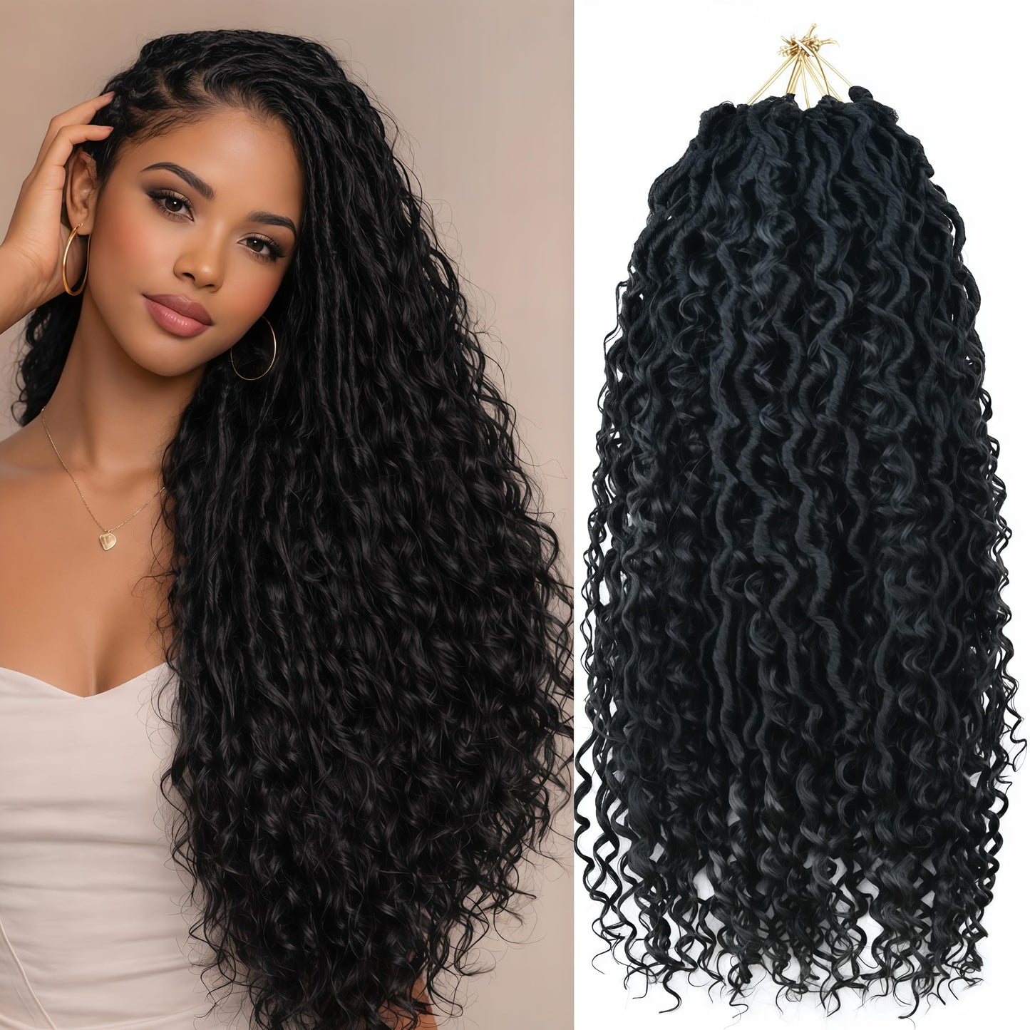 8 Packs Goddess Locs Crochet Hair for Black Women, 18 Inch Human Hair Mix Synthetic Pre-looped Boho Faux Locs with Curly Ends Long River Crochet Hair for Black Women Hair Extensions(1B,18 Inch)