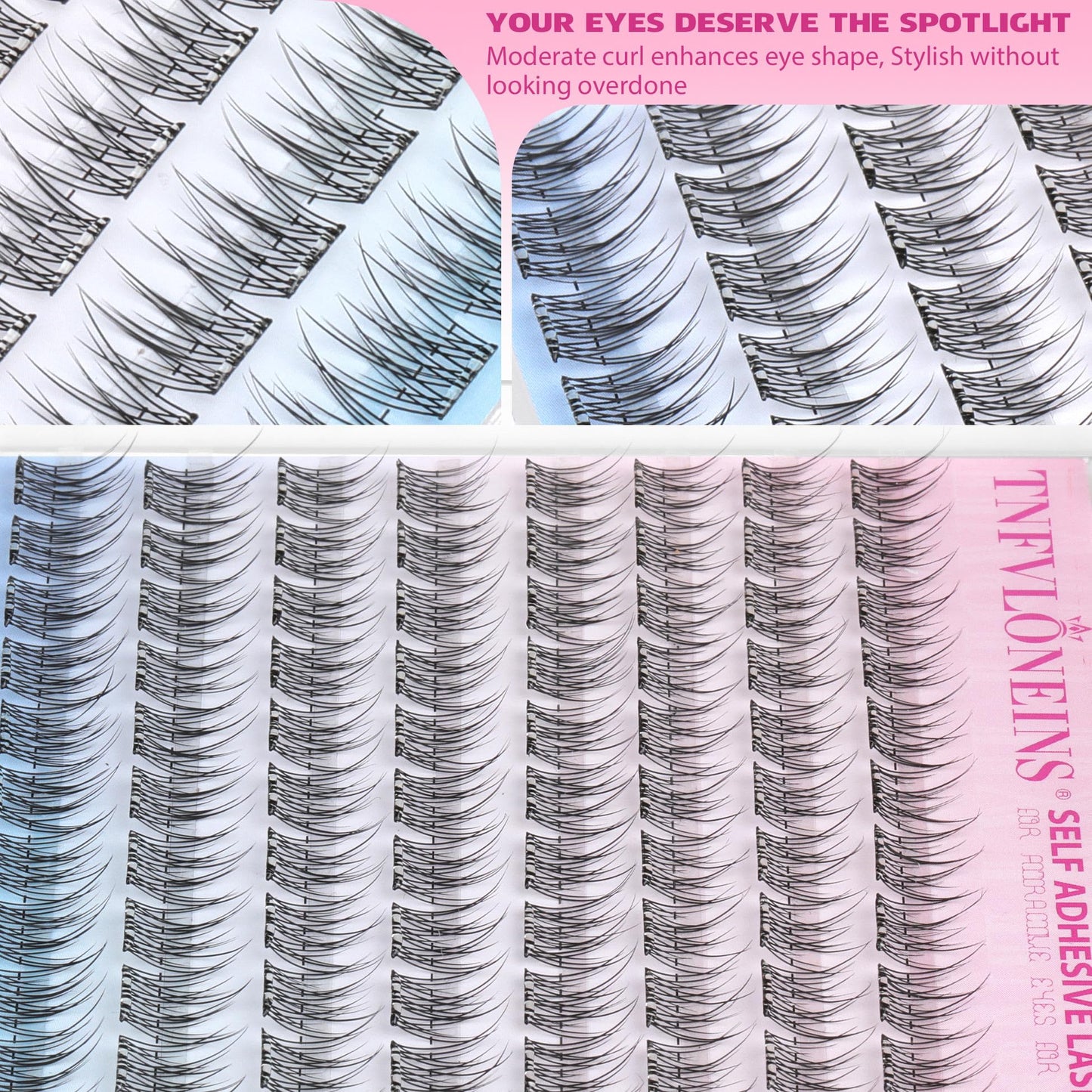 Self Adhesive Eyelashes Natural Self Adhesive Lash Clusters 9-12MM Wispy Eyelash Clusters No Glue Needed Cluster Eyelash Extensions Waterproof Pre glued Individual Lashes Extension by TNFVLONEINS