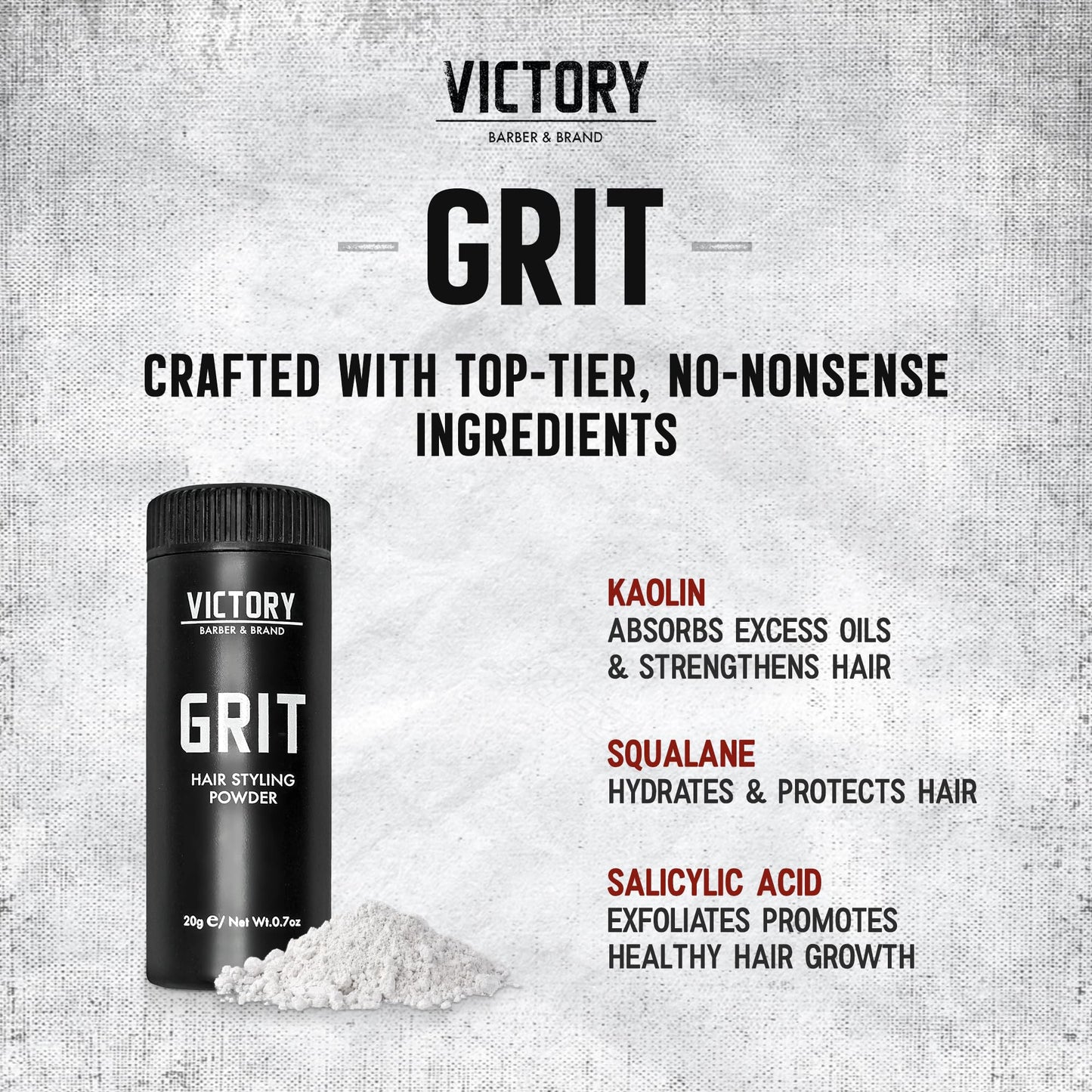 Victory Barber & Brand Grit Texture Powder For Men Barbershop Hair Powder Made in the USA | Composite Clay Styling Powder | styling powder for men 0.35 oz