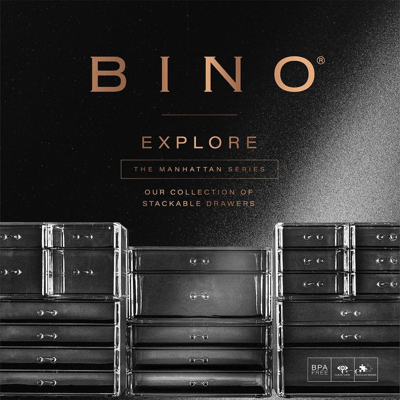 BINO | 4 Drawer Makeup Organizer | Lenox Avenue | THE MANHATTAN SERIES | Makeup Drawer Storage | Cosmetic Organizer | Plastic Vanity | Organizer Clear Makeup Organizers And Storage Cases | Acrylic