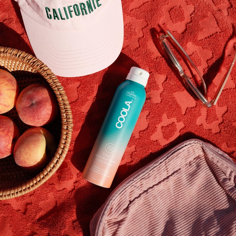 COOLA Organic Sunscreen SPF 70 Sunblock Spray, Dermatologist Tested Skin Care for Daily Protection, Vegan and Gluten Free, Peach Blossom, 6 Fl Oz