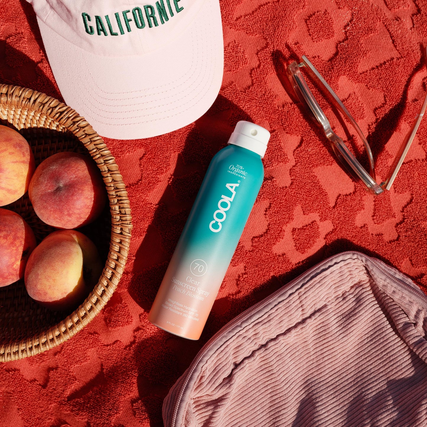 COOLA Organic Sunscreen SPF 70 Sunblock Spray, Dermatologist Tested Skin Care for Daily Protection, Vegan and Gluten Free, Peach Blossom, 6 Fl Oz