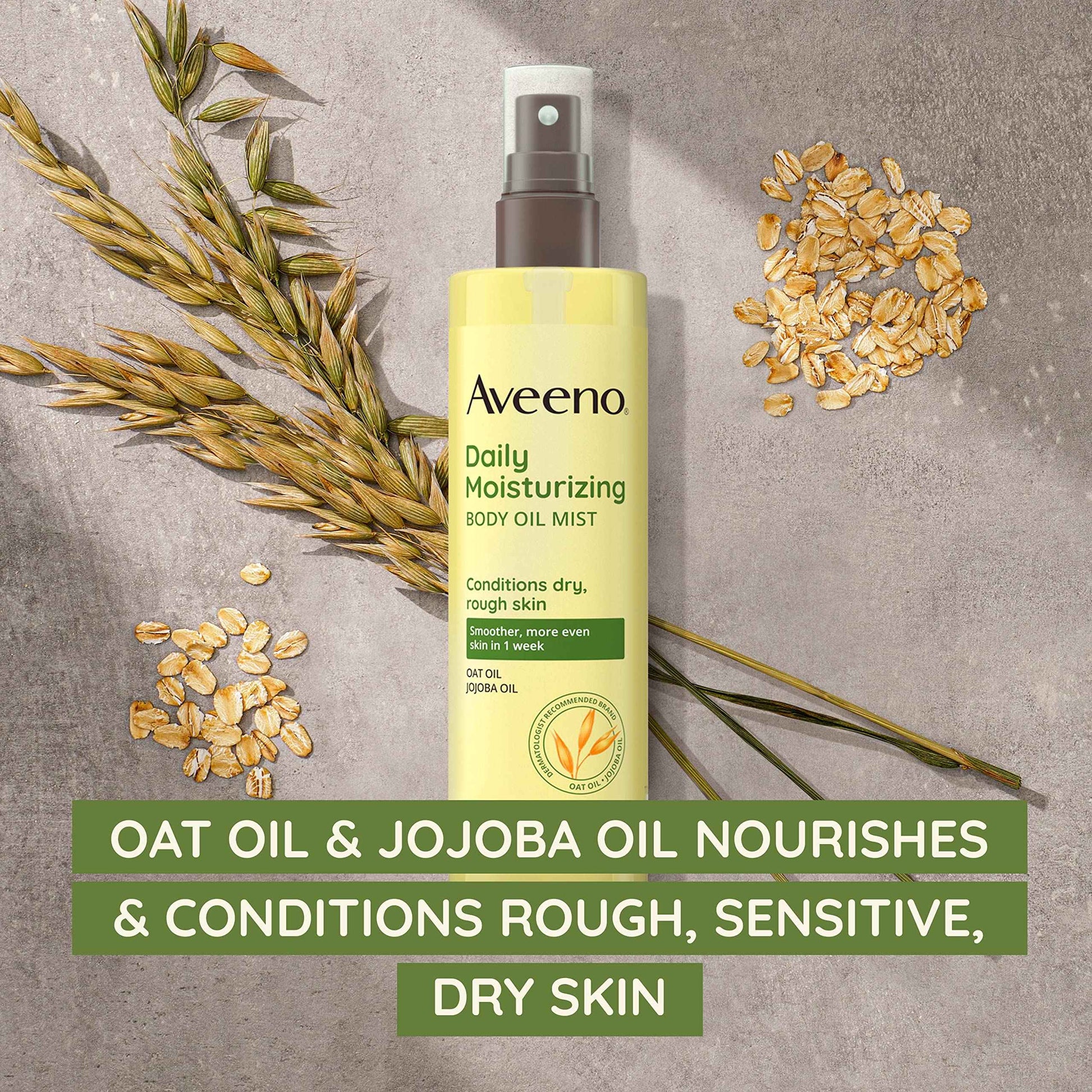 Aveeno Daily Moisturizing Body Oil Mist with Oat & Jojoba Oil for Dry Sensitive Skin, Nourishing Body Spray for Smoother Skin, Paraben-, Silicone- & Alcohol-Free, Twin Pack, 6.7 fl. oz, 2 Pack