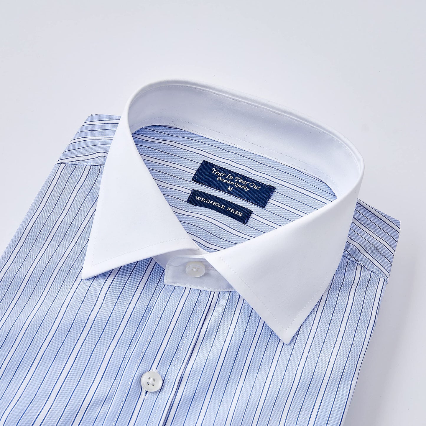 Year In Year Out French Cuff Wrinkle Free Dress Shirt for Men Regular Fit Long Sleeve Wrinkle Resistant Shirt(Blue White 165,3XL)