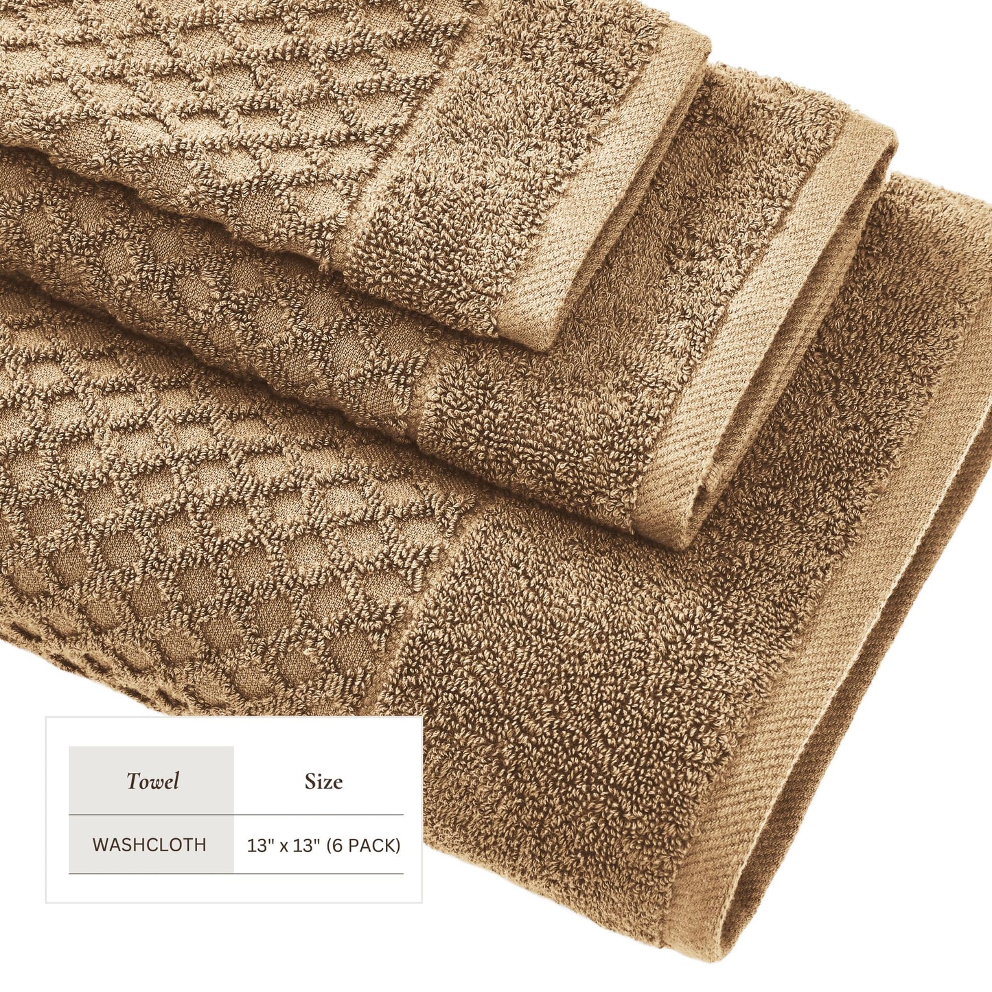 Great Bay Home Brown Washcloths - 100% Cotton 6 Pack 13x13 Washcloth Set - Absorbent, Durable, Quick-Dry Face Towels for Bathroom (Mocha)