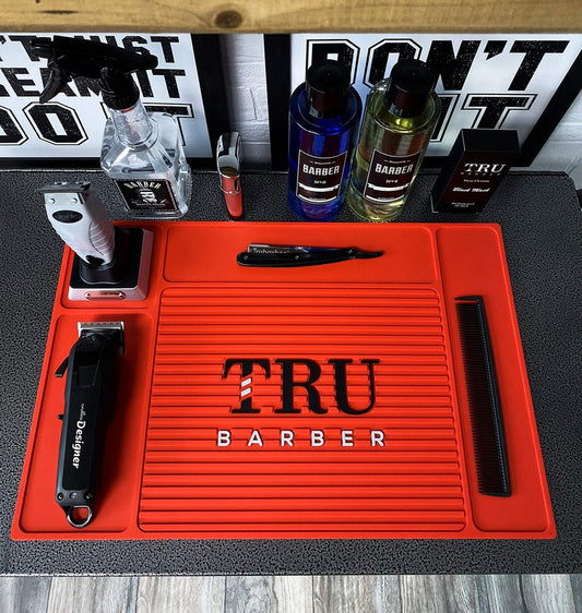 TRU BARBER Organizer Mat 18" X 13" (RED) Flexible PVC Station Mat, Salon Barbershop Work Station Pads, Beauty Salon Tools, Counter mat for Clippers, Anti Slip