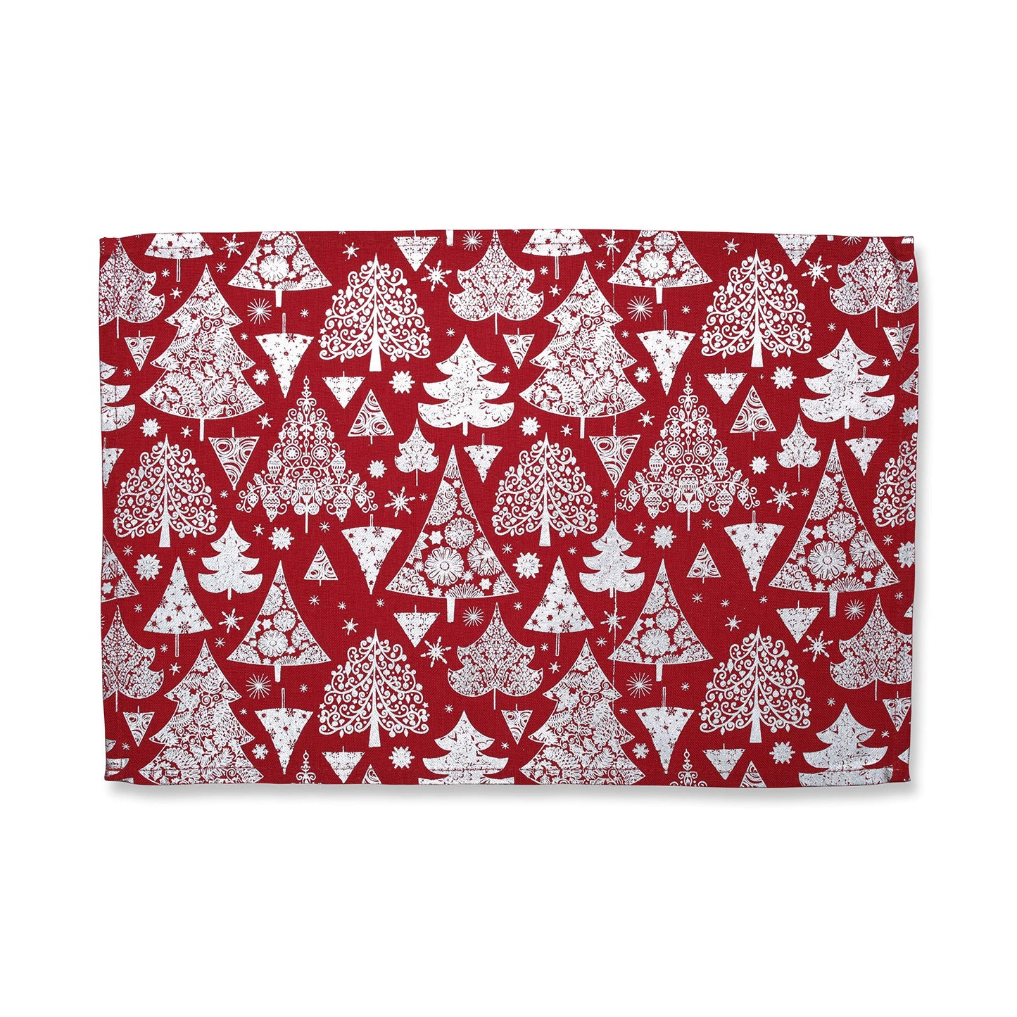 Pillow Perfect Christmas/Holiday Placemats in Red Metallic Christmas Trees, Set of 2