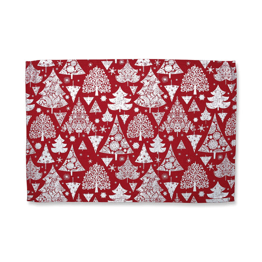 Pillow Perfect Christmas/Holiday Placemats in Red Metallic Christmas Trees, Set of 2