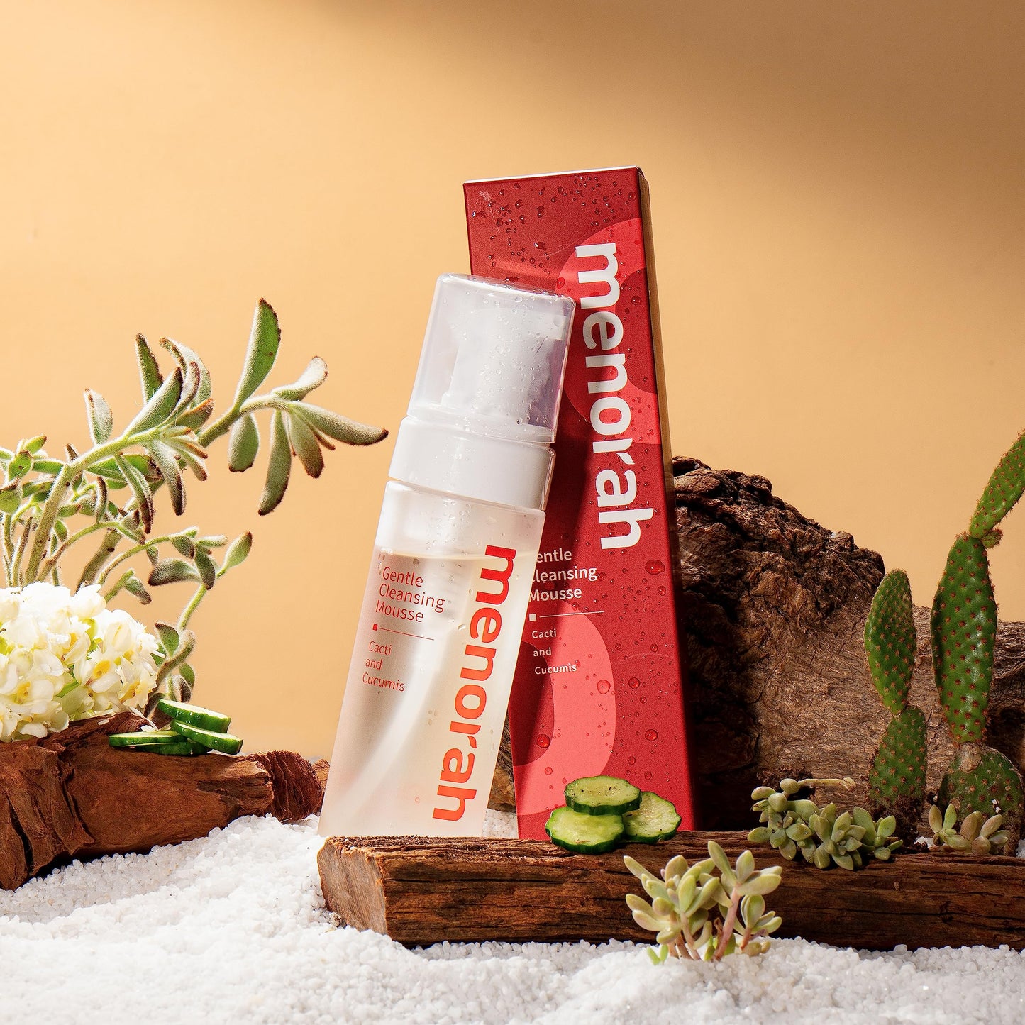 menorah Gentle Cleansing Mousse – Hydrating pH-Balanced Face Wash with Cactus & Cucumber Extracts, Soothing Daily Cleanser for Sensitive & Dry Skin