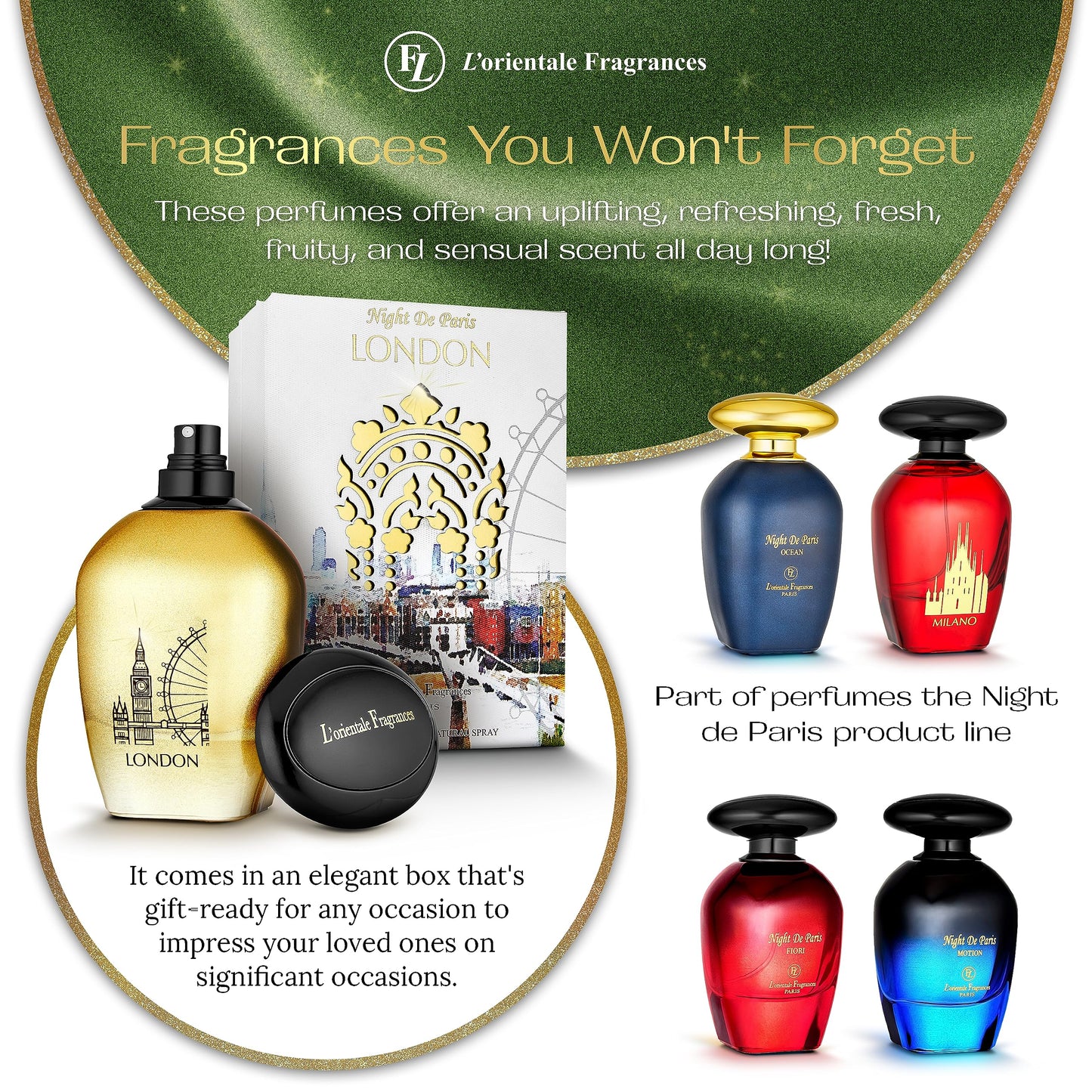 L'Orientale Fragrances Night De Paris London 100ml / 3.3oz - Oil-Based Perfumes for Women & Men, Unisex Amber Spicy Eau de Parfum - Long-Lasting Up to 24 Hours, Ideal for All Seasons