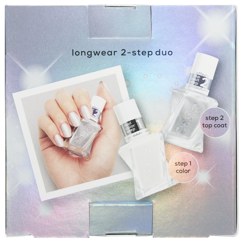 essie Nail Polish, 2 Piece Holiday Nail Polish Set, Winter Frost Longwear Duo, Includes Vegan White and Chrome Shades, 1 Kit