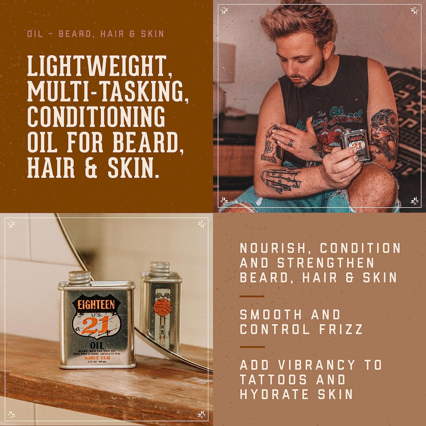 18.21 Man Made Man Spiced Vanilla Beard Oil & Beard Balm - Set Bundle, All Hair & Skin Types for Men, Strengthens and Moisturizes in a Manly Aroma