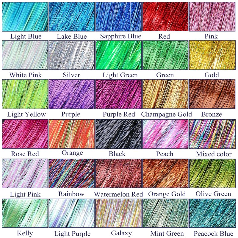 CHENZI 30 Colors 9900 Strands Hair Tinsel Kit, 48 Inch Glitter Tinsel Hair Extensions for July Fourth Christmas New Year Halloween Cosplay, Heat Resistant Fairy Hair Accessories for Girls, Kids, Women