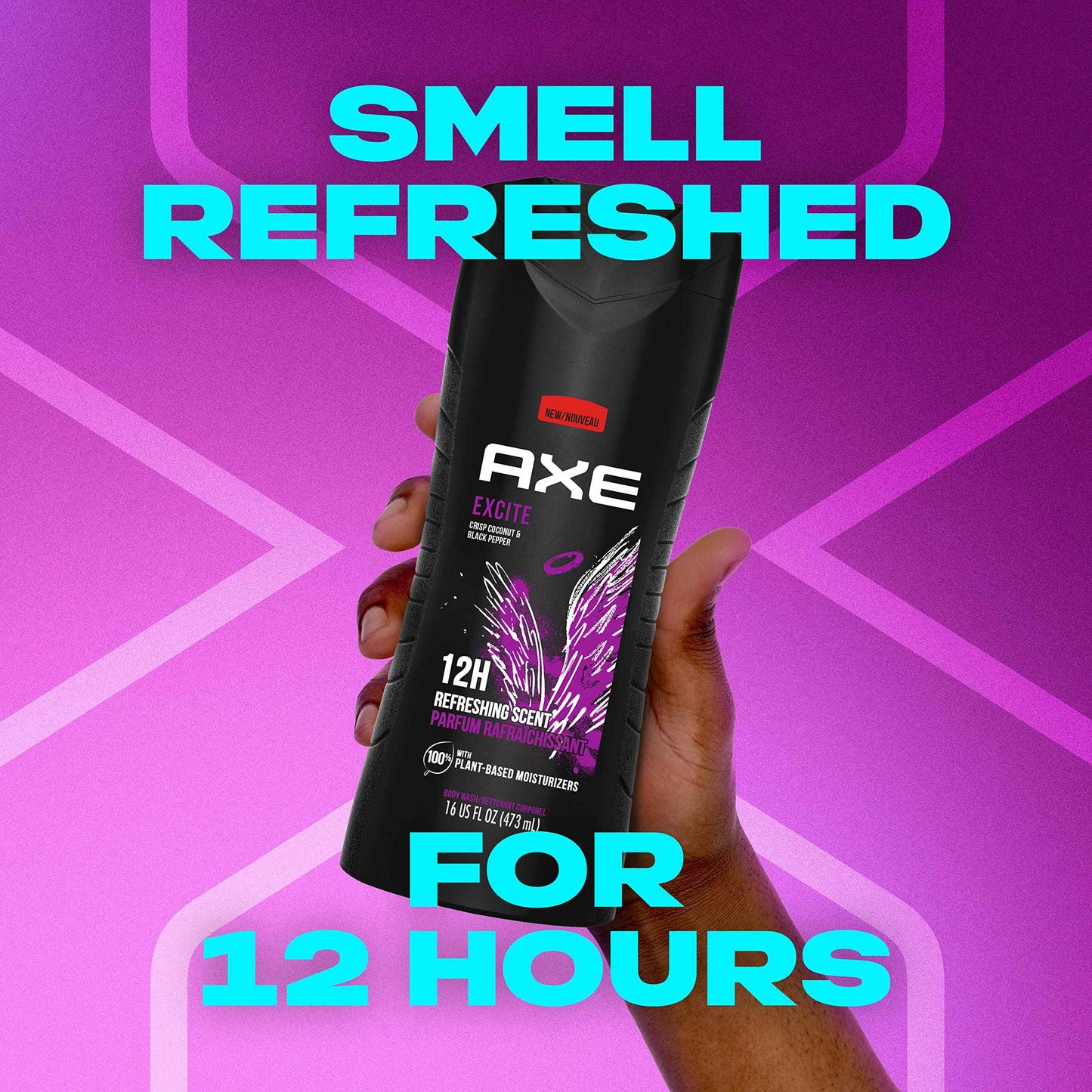 AXE Body Wash 4 Count 12h Refreshing Scent Excite Crisp Coconut & Black Pepper Men's Body Wash with 100% Plant-Based Moisturizers 16 oz